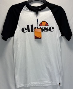 ELLESSE Mens Black White Logo Spell Out Short Slv T-Shirt Skater - Size S - Picture 1 of 4