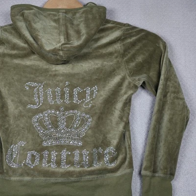 Sudadera con capucha de terciopelo vintage Y2K Juicy Couture corona estrás cremallera para mujer mediana EE. UU. Foto 1 de 4