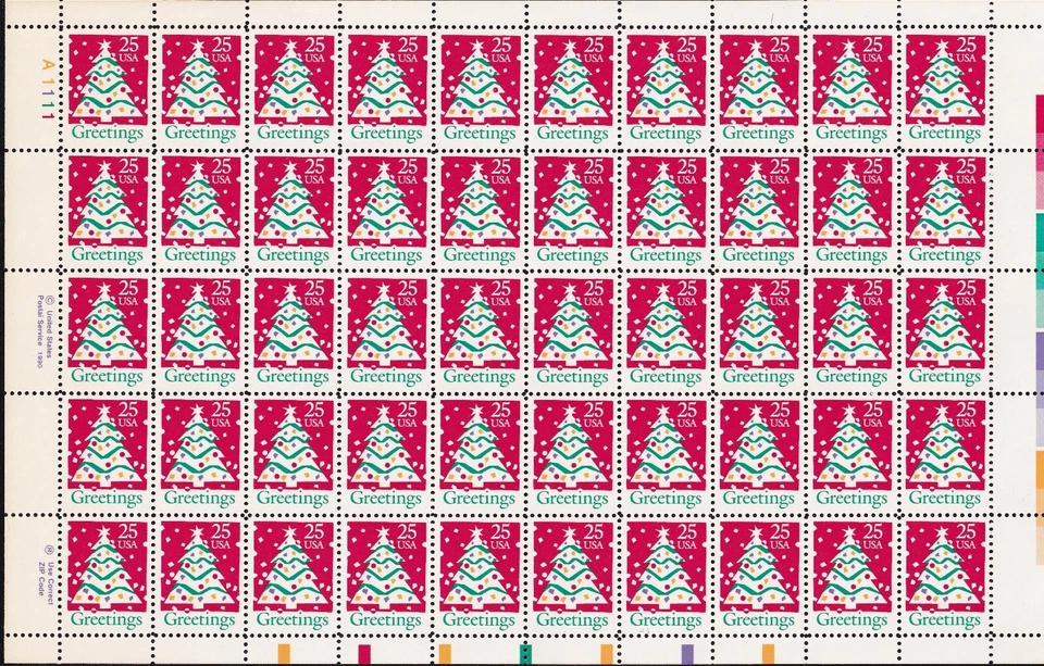 Christmas Tree Mint Sheet of 50 Stamps, Scott #2515, MNH, Free Shipping! Nice! - Image 1 of 1