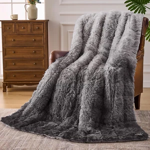 Faux Fur Weighted Blanket for Adults(15 Lbs, 60” X 80”, Grey),Fuzzy Cozy Sherpa - Picture 1 of 7