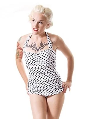 Esther Williams Classic Sheath White Polka Dot Pinup Swimsuit One Piece  E111006 - Image 1 of 3