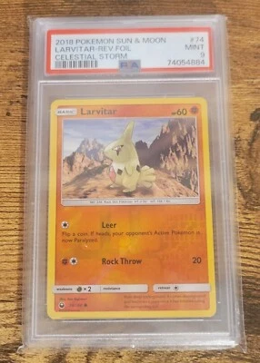2018 Pokemon S&M Celestial Storm Larvitar 74/168 Reverse Holo PSA 9 - Image 1 of 2