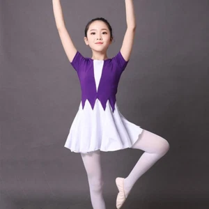 Girl Short Sleeve Ballet Dance Dress Cotton Bicolor Active Dancewear Outfit Slim - Picture 1 of 8