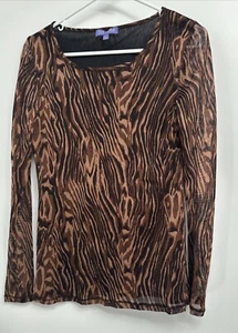 Vivienne Tam Black & Brown Mesh Round Neck Long Sleeve Top Large - Picture 1 of 3