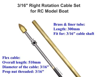 510mm 3/16" Right Rotation Flex Cable Shaft Drive Dog Prop Nut Tube for RC Boat - Image 1 of 3