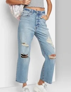 Wild Fable Highest Rise Straight blue jeans size 6 faded/light distressed comfy - Picture 1 of 13