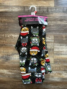 Nobo Faux Fur Lined High Waist Leggings Girls Small Cat Theme Print NWT - Picture 1 of 1