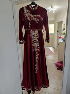 BINDALLI KAFTAN ABAYA HENNA KINA SAMT WEINROT GOLD - Bild 1 von 2
