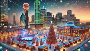 Festive Christmas scene Landmarks Ai Dallas, Texas Holiday POSTER 24 X 36 INCH - Picture 1 of 2