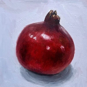 Granatapfelgemälde Original Ölgemälde Stillleben Kunstwerk 6x6 Wandkunst - Bild 1 von 3