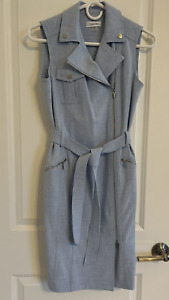 Calvin Klein Chambray Blue Silver Zip Front Dress size 4P