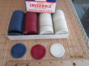 Menge 97 Vintage Cavendale 1 1/2" Harvite rutschfeste Pokerchips in OVP - Bild 1 von 4