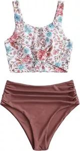 Women's High Waisted Bikini Scoop Neck Swimsuit Two Pieces Bathing Suit Size 4 - Picture 1 of 4