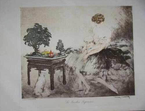 AQUATINTE ORIGINALE DE LOUIS ICART REALISEE SUR VELIN 1932 LE JARDIN JAPONAIS - Photo 1/1