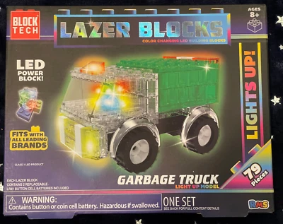 NEW! LAZER BLOCKS LED Power Building Blocks GARBAGE TRUCK LIGHT UP MODEL BNIB - Image 1 of 3