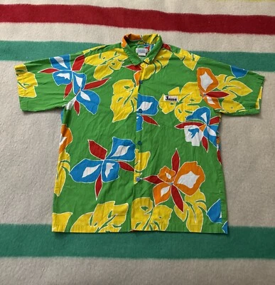 Camisa Hawaiana Vintage Años 80 Jams World Verde Floral Abotonada Hecha en EE. UU. Grande Foto 1 de 4