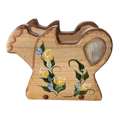 Hand-Painted Watering Pot Shaped Napkin Holder With Floral Design Rustic Decor - Image 1 of 4