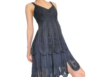 NWT Sue Wong Black Sleeveless Embroidered Lace Lined Flapper Dress Size 6 - Picture 1 of 16
