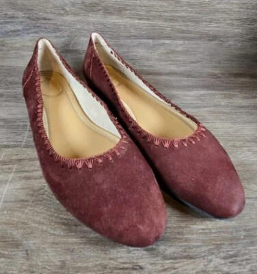 Zapatos planos de ballet Jack Rogers Ellie de gamuza con ribete de ganchillo borgoña para mujer talla 11 Foto 1 de 4