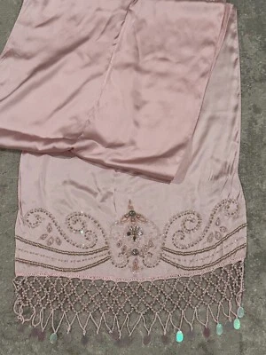 Sue Wong Silk Poly Scarf Dress Shawl Pink Mauve Hand Beaded Long runner Fancy #R - Imagem 1 de 4