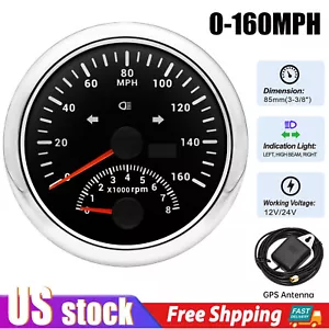 85mm GPS Speedometer Gauge 0-160MPH With Tachometer 8000RPM for Car Boat ATV US - Picture 1 of 16
