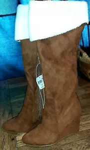 Nuovi stivali alla moda alti Massini Ellie marrone castagno pelliccia finta interna cerniera taglia 9 M - Foto 1 di 6
