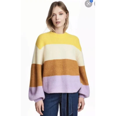 Suéter H&M a Rayas Cuello Redondo Manga Globo Mezcla Lana Mohair NUEVO SIN ETIQUETAS. Talla S Foto 1 de 4