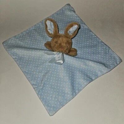 Blue White Polka Dots Brown Bunny Rabbit Rattle Lovey Plush MTY Baby Toy READ - Image 1 of 4
