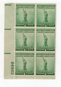 USA, SC # 899, BLOCK OF 6 W/NUMBER ON THE RIGHT EDGE, MNH - Picture 1 of 1
