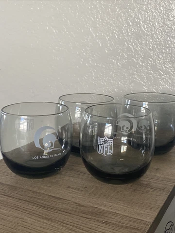 VINTAGE 70'S LOS ANGELES RAMS NFL Smoked Glass Tumblers  Set Of 4 BY Mobil Cover