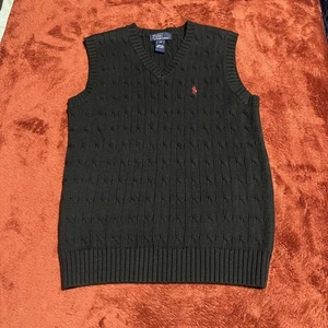 Vintage Polo Ralph Lauren Pullover Weste Damen Medium Grün Zopfmuster Rot Pony 90 - Bild 1 von 7