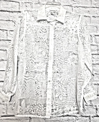 Coldwater Creek Sheer White Button Up Long Sleeve Collared Blouse Women's Size L - Image 1 of 4