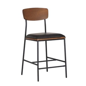 Linon Ryder Counter Stool Espresso Faux Leather Padded Seat Steel Frame in Black - Picture 1 of 12