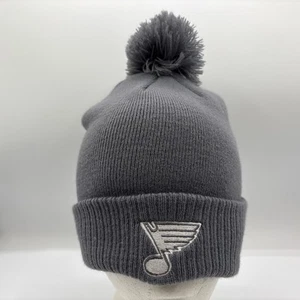 St Louis Blues NHL Women’s Adidas Gray Pom Pom Cuffed Gray Knit Beanie OSFM - Picture 1 of 9