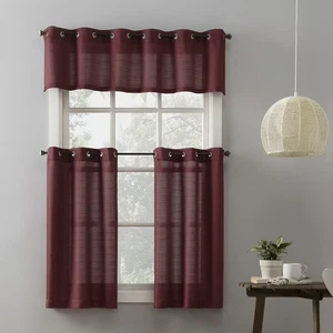 Mainstays Solid Semi Sheer Curtain Tier Pair and Valance Set, 3 Piece Ready Made - Picture 1 of 7