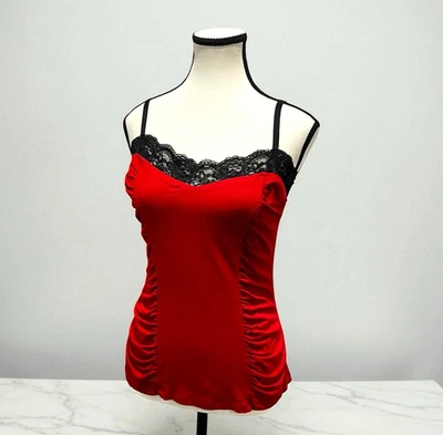 Camiseta sin mangas vintage Cache para mujer con encaje roja acanalada caprichosa años 90 Y2K hada mediana Foto 1 de 4