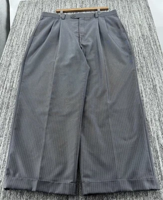 Pantalones de vestir de colección para hombre holgados anchos grises a rayas plisados con puños 38x30 11” pierna Foto 1 de 4