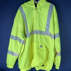 Carhartt Jacket Men's 3XL Tall Green Neon Work High Hi-Viz Reflective Full Zip - Picture 1 of 12