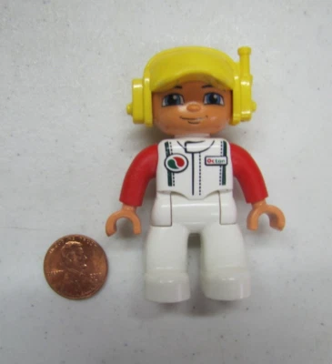 Lego Duplo Octan Fuel Race Worker Yellow Helmet Controls Uniform 2.5" Vintage - Image 1 of 3