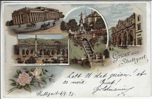 2 German "Gruss aus Stuttgart" Early Colored Multi-View Postcards - Picture 1 of 4