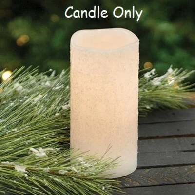 NEW CHRISTMAS FROSTY CANDLE 3" x 6" Glittered Frosted PILLAR LED TIMER White - Image 1 of 2