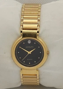 Unisex Adolfo Classic Black Dial Gold Tone Case Link Bracelet Analog Watch M1 - Picture 1 of 8