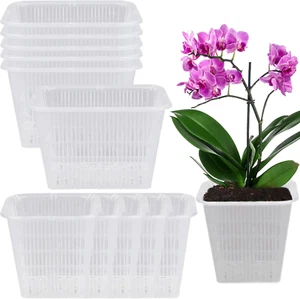 12 Pcs Clear Orchid Pot Set Breathable Slotted Plastic Plant with Drainage Hole - Picture 1 of 8