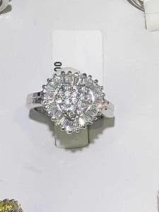 Platinum Sterling Sterling White Sapphire Heart Shape Pave Halo Band Ring Sz 7 - Picture 1 of 2