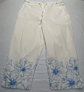 Evan Picone Women's White Stretch Casual Pants Cotton Blend Size 14 Floral - Picture 1 of 5