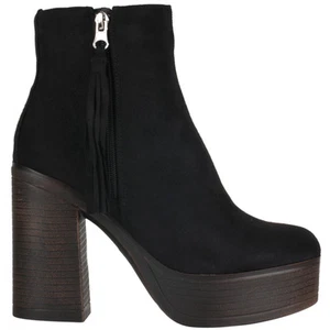 Truffle Trina schwarze Stiefeletten Mikrofaser Absatz Plateau Damen vegan - Bild 1 von 3