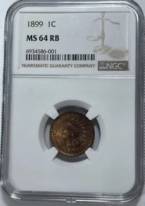 1899 Indian 1C (#20870) NGC MS64 RB Fresh Holder. Obv Feather die chip variation - Picture 1 of 2
