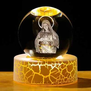Crystal Ball 3D Virgin Mary Statue 2.36in with Warm Light Base For ReligiousGift - Picture 1 of 7