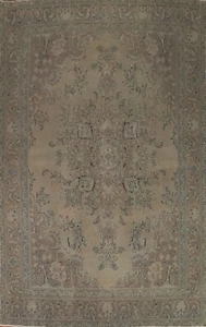 Vintage Muted Evenly Low Pile Tebriz 9'x13' Area Rug Hand-knotted Wool Carpet - Picture 1 of 12