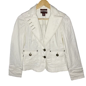 Bandolino Women's 4 Short White Denim Jacket Stretch Fit Long Sleeve - Picture 1 of 19